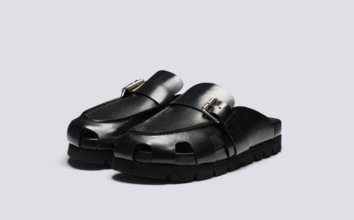 Dale | Clogs for Men in Black Leather with Rubber Sole | Grenson - Main View