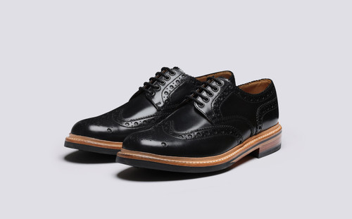 Archie | Mens Brogues in Black Colorado Leather | Grenson - Main View