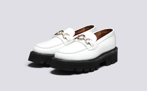 Nina | Womens Loafers in White Rub Off Leather | Grenson - Main View