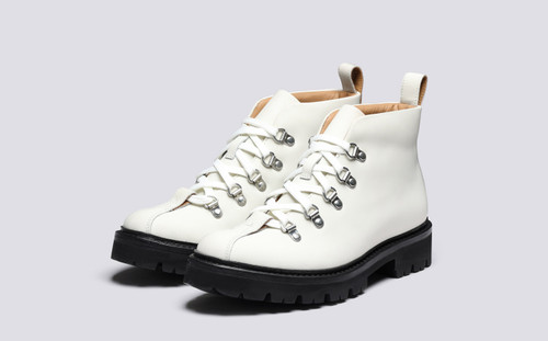 Bridget | Womens Hiker Boots White Rubberised Leather | Grenson - Main View