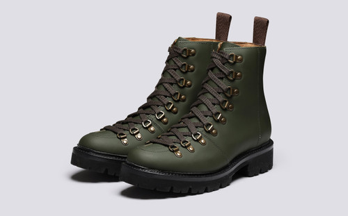 Nanette | Womens Hiker Boots in Rubberised Green Leather | Grenson - Main View