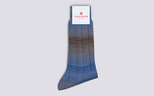 Mens Socks | Blue Rainbow Socks in Cotton | Grenson - Folded View