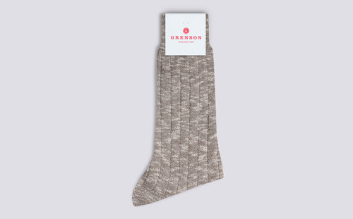 Mens Socks | Malange Fleck Brown Cotton Socks | Grenson - Main View