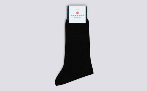 Mens Socks | Black Waffle Socks in Wool | Grenson - Main View