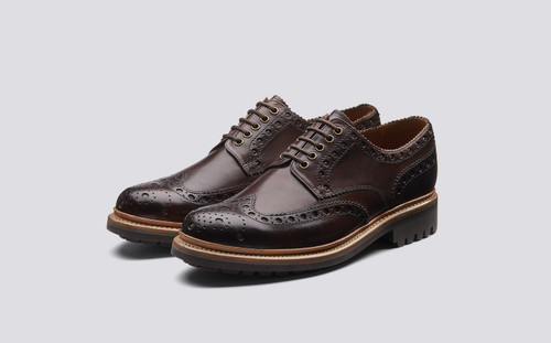 Grenson Archie in Brown Hand Painted Calf Leather - Three Quarter View