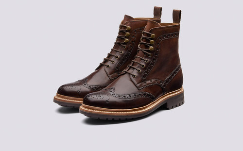 Grenson Fred in Brown Hand Painted Calf Leather - 3 Quarter View