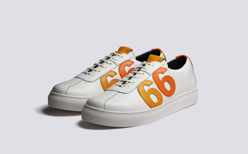 M.I.E. 66 | Womens Sneakers in White with Orange | Grenson - Main View