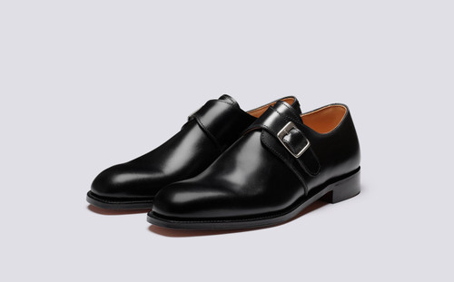 Arundel | Mens Monk Strap Shoes in Black Leather | Grenson - Main View