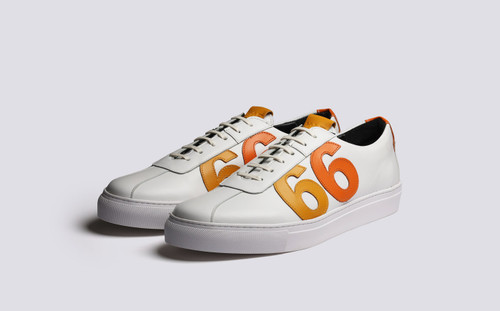 M.I.E. 66 | Mens Sneakers in White with Orange | Grenson - Main View