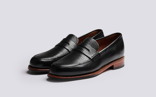Jago | Mens Loafers in Black Grain Leather | Grenson - Main View