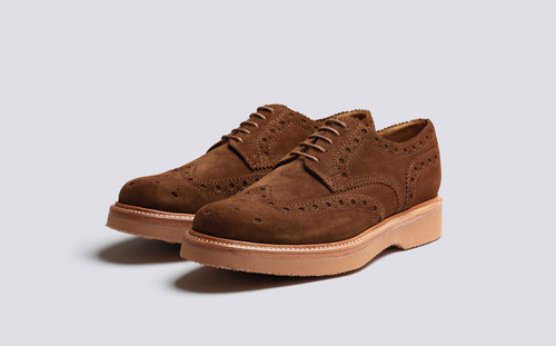 Archie | Mens Brogues in Brown Suede Wedge Sole | Grenson - Main View