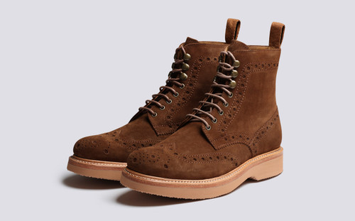 Fred | Mens Brogue Boots in Brown with Wedge | Grenson - Main View