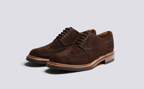 Archie | Mens Brogues in Dark Brown Studded Sole | Grenson - Main View