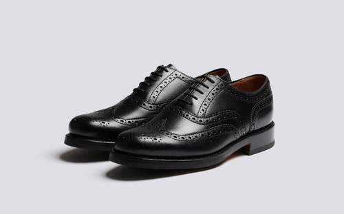 Stanley | Mens Brogues in Black with Studded Rubber | Grenson - Main View