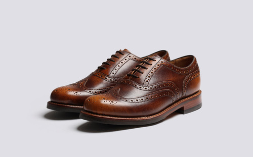 Stanley | Mens Brogues in Tan with Studded Rubber | Grenson - Main View
