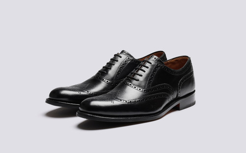 Dylan | Mens Brogues in Black with Split Rubber | Grenson - Main View