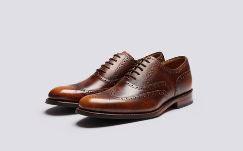 Dylan | Mens Brogues in Vintage Tan Leather | Grenson - Main View