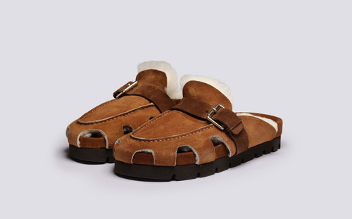 Dale | Clog Sandals for Men in Brown with Shearling | Grenson - Main View
