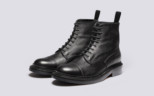 Joe | Mens Boots in Black Rusticalf with Triple Welt | Grenson - Main View