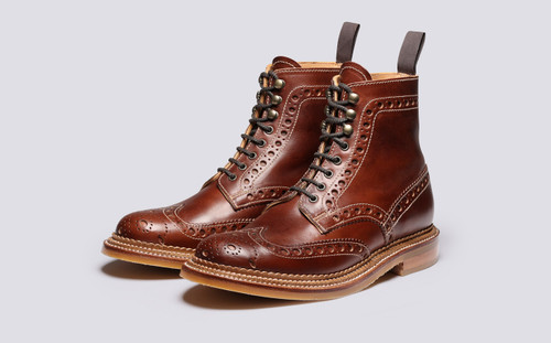 Fred | Mens Brogue Boots in Brown Chromexcel | Grenson - Main View