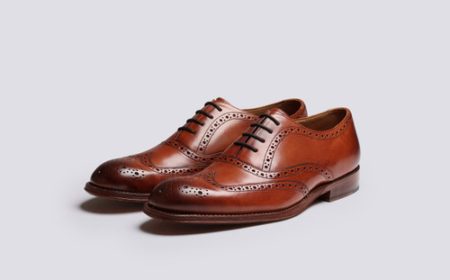 Luther | Mens Brogues with Wingtip in Tan Leather | Grenson - Main View