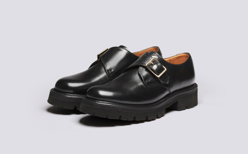 Jenna | Womens Monk Shoes in Black Leather | Grenson - Main View