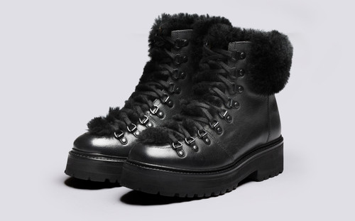 Nettie | Hiker Boots for Women in Black with Shearling | Grenson - Main View