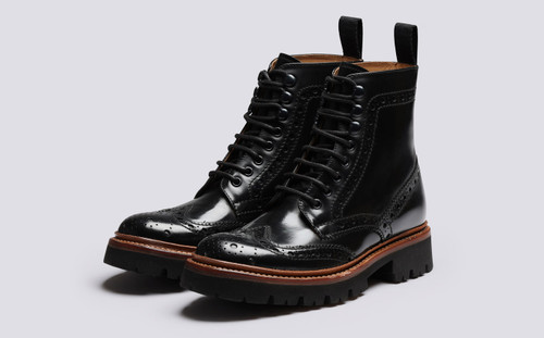 Fran | Womens Brogue Boots in Black Leather | Grenson - Main View
