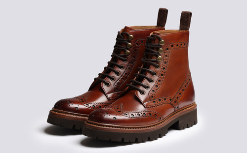 Fran | Womens Brogue Boots in Tan Leather | Grenson - Main View