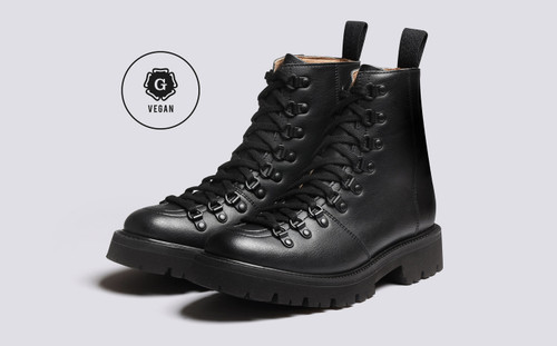 Nanette | Vegan Hiker Boots for Women in Black Grain | Grenson - Main View