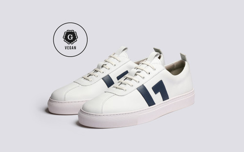 Sneaker 67 | Mens Vegan Sneakers in White and Navy | Grenson - Main View