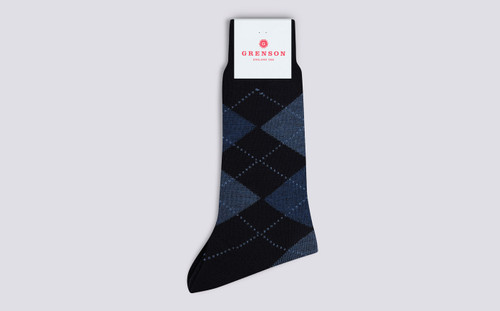 Mens Argyle Socks | Navy Wool Mix | Grenson - Main View