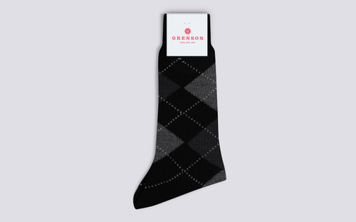 Mens Argyle Socks | Black Wool Mix | Grenson - Main View