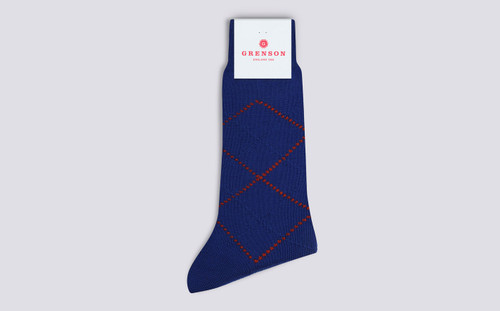 Mens Simple Argyle Socks | Blue Wool Mix | Grenson - Main View