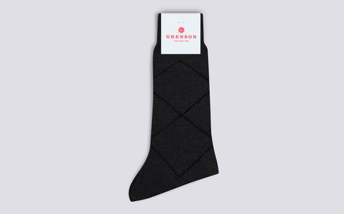 Mens Simple Argyle Socks | Grey Wool Mix | Grenson - Main View