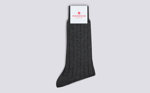 Mens Plain Rib Socks | Grey Wool Mix | Grenson - Main View