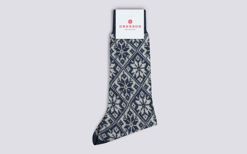 Mens Nordic Socks | Blue Wool Mix | Grenson - Main View