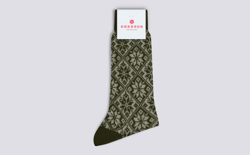 Mens Nordic Socks | Khaki Wool Mix | Grenson - Main View