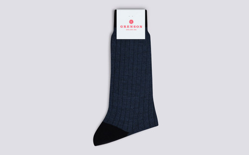 Mens Heel/Toe Socks | Blue Wool Mix | Grenson - Main View