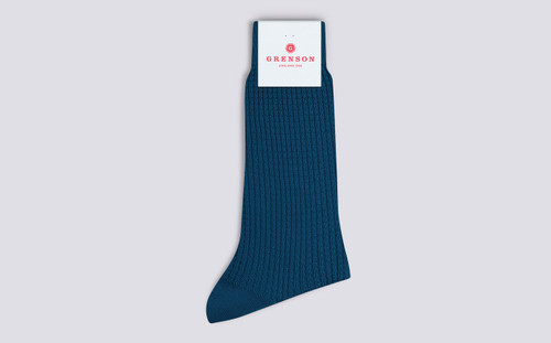 Mens Waffle Socks | Teal Cotton | Grenson - Main View