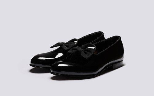 Mens Dress Slipper | Slip On Shoes in Black Patent | Grenson - Main View