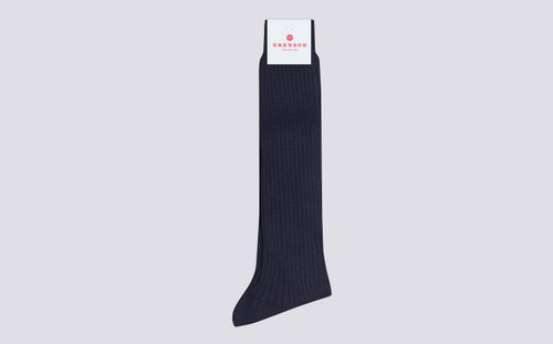 Womens Thigh Length Socks | Navy Organic Cotton | Grenson - Main View