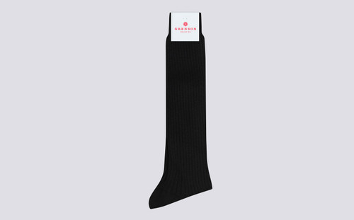 Womens Thigh Length Socks | Black Organic Cotton | Grenson - Main View
