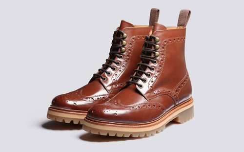Fred | Mens Brogue Boots in Tan on Vibram Sole | Grenson - Main View
