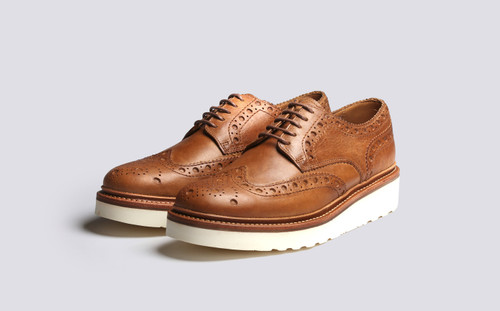 Archie | Mens Brogues in Natural on Wedge Sole | Grenson  - Main View