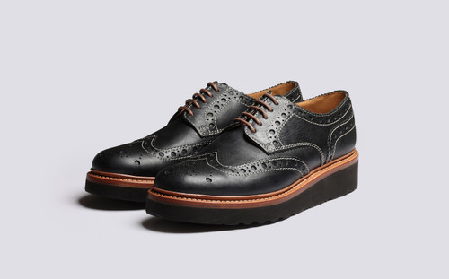 Archie | Mens Brogues in Black on Wedge Sole | Grenson - Main View