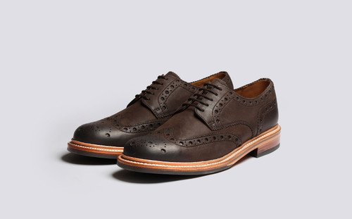Archie | Mens Brogues in Brown Burnished Nubuck | Grenson - Main View