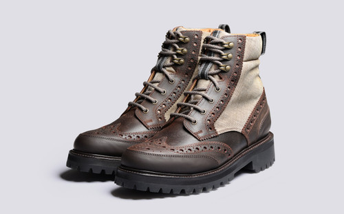 Fred Tech | Mens Brogue Boots in Brown on Vibram Sole | Grenson - Main View