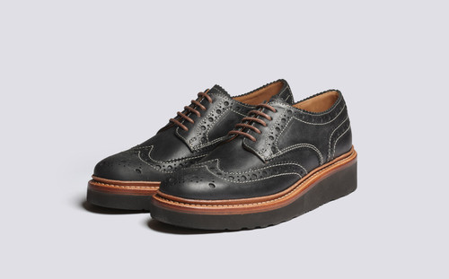 Ava | Womens Brogues in Black Leather Wedge Sole  | Grenson - Main View