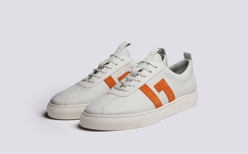 Sneaker 67 | Mens Sneakers in White and Orange | Grenson - Main View